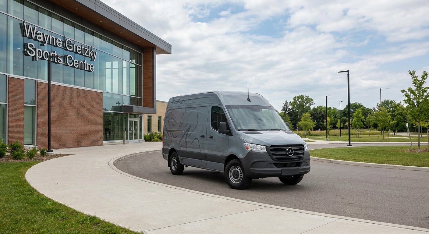 Our branded service vehicle near Wayne Gretzky Sports Centre in Brantford